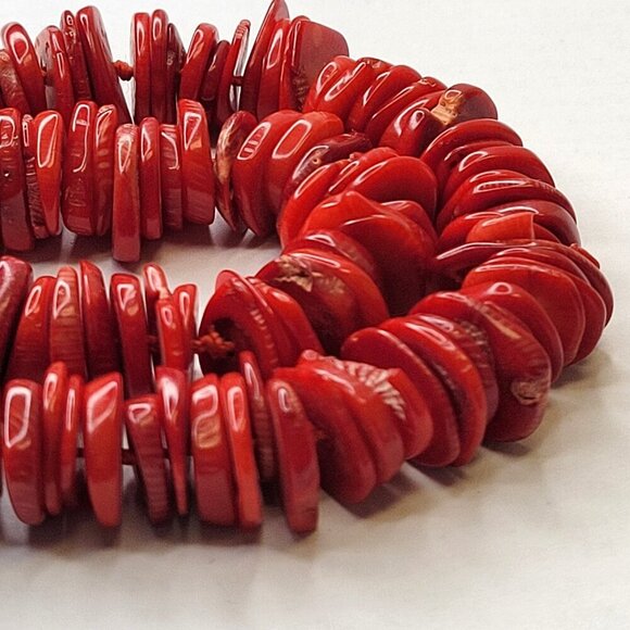 Womens Red Coral Necklace  Disc Beaded Necklace - Picture 2 of 16